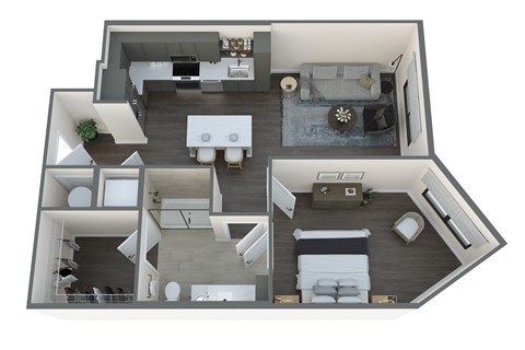 Floor plan for 1 bed, 1 bath, 744 sqft